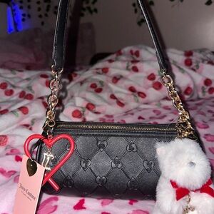 Juicy Couture Black Quilted Mini Shoulder Bag with Gold Hardware